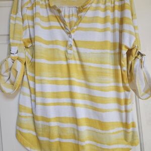 Yellow and White Striped Women's Top